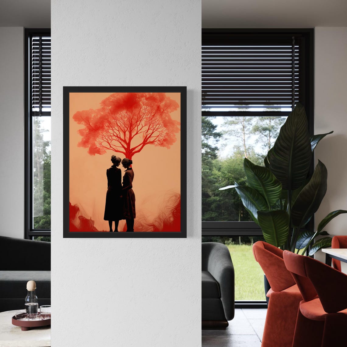Two Women Silhouette Red Tree Minimalist Tender Love Poster Home Decor - Image 4
