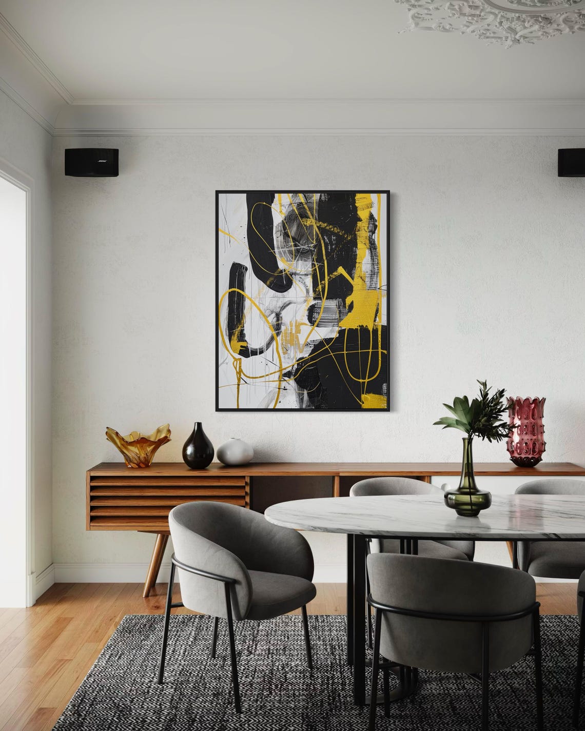 Modern Abstract Art In Black White And Yellow Bold Geometric Lines Print Contemporary Home Decor - Image 6
