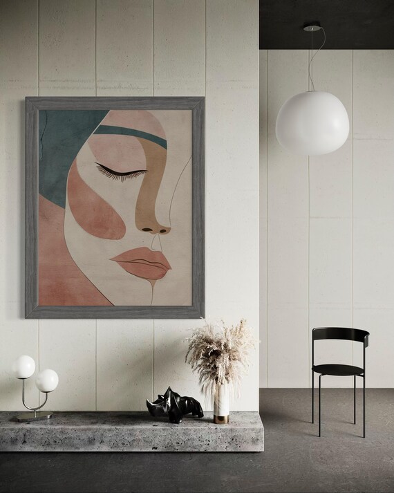 Boho Abstract Woman Face Blush Sage Earthy Tones Modern Art Print