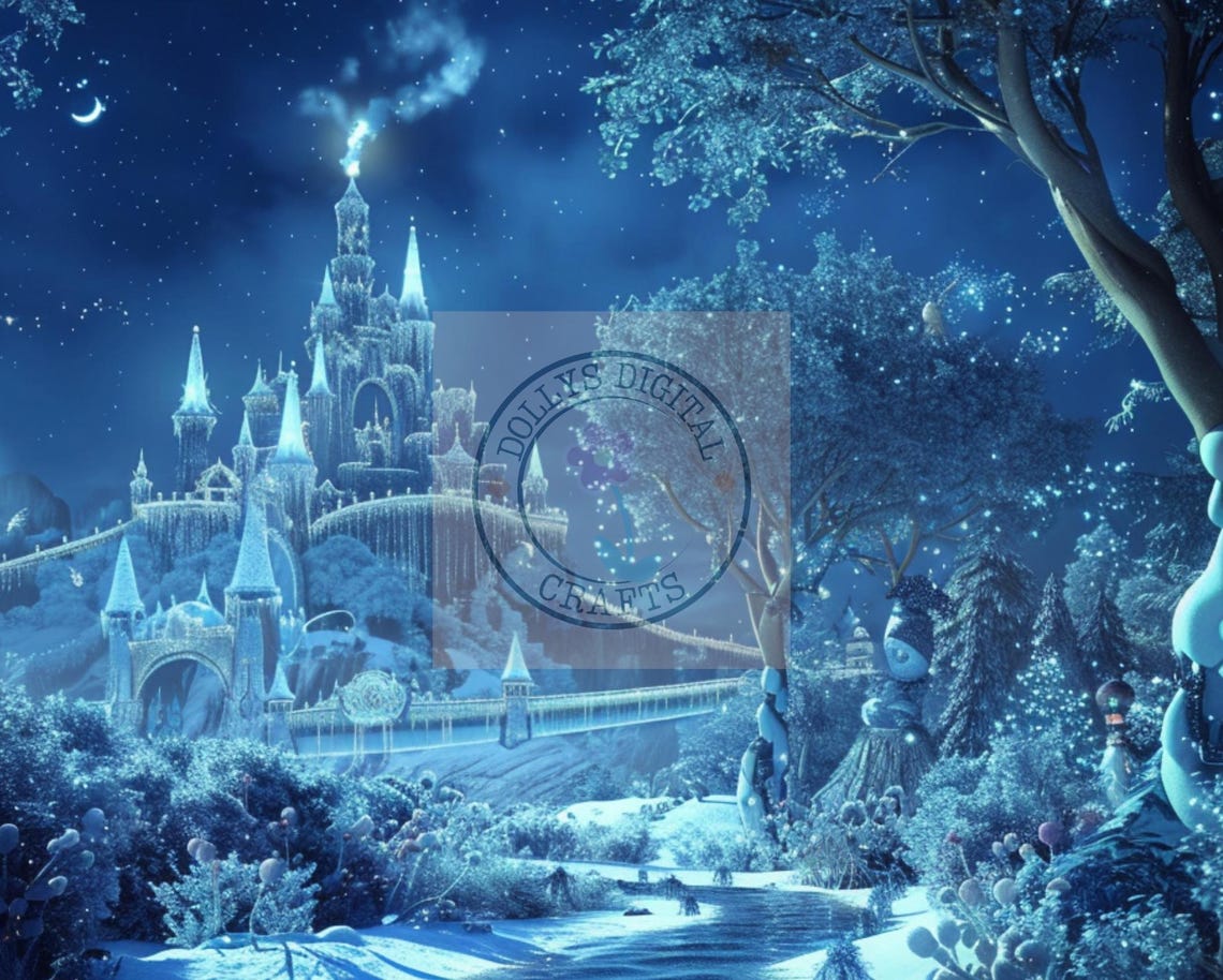 Magical Winter Castle Snowy Forest Night Scene Christmas Poster - Image 4