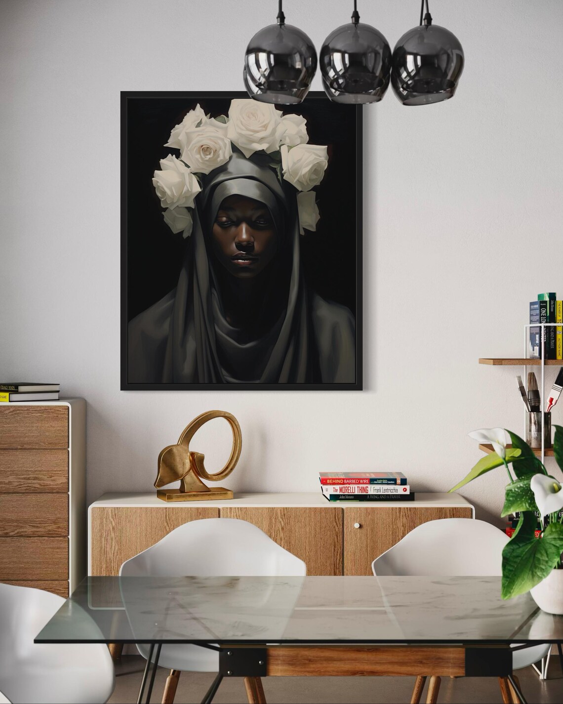 Black Woman White Rose Crown Portrait Dark Elegant Beauty Poster - Image 7