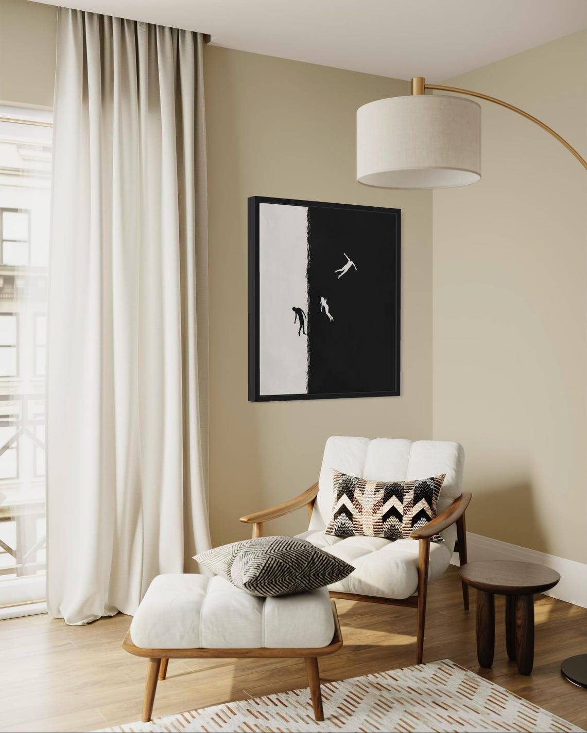 Falling Figures Black White Minimalist Surreal Modern Art Poster - Image 3