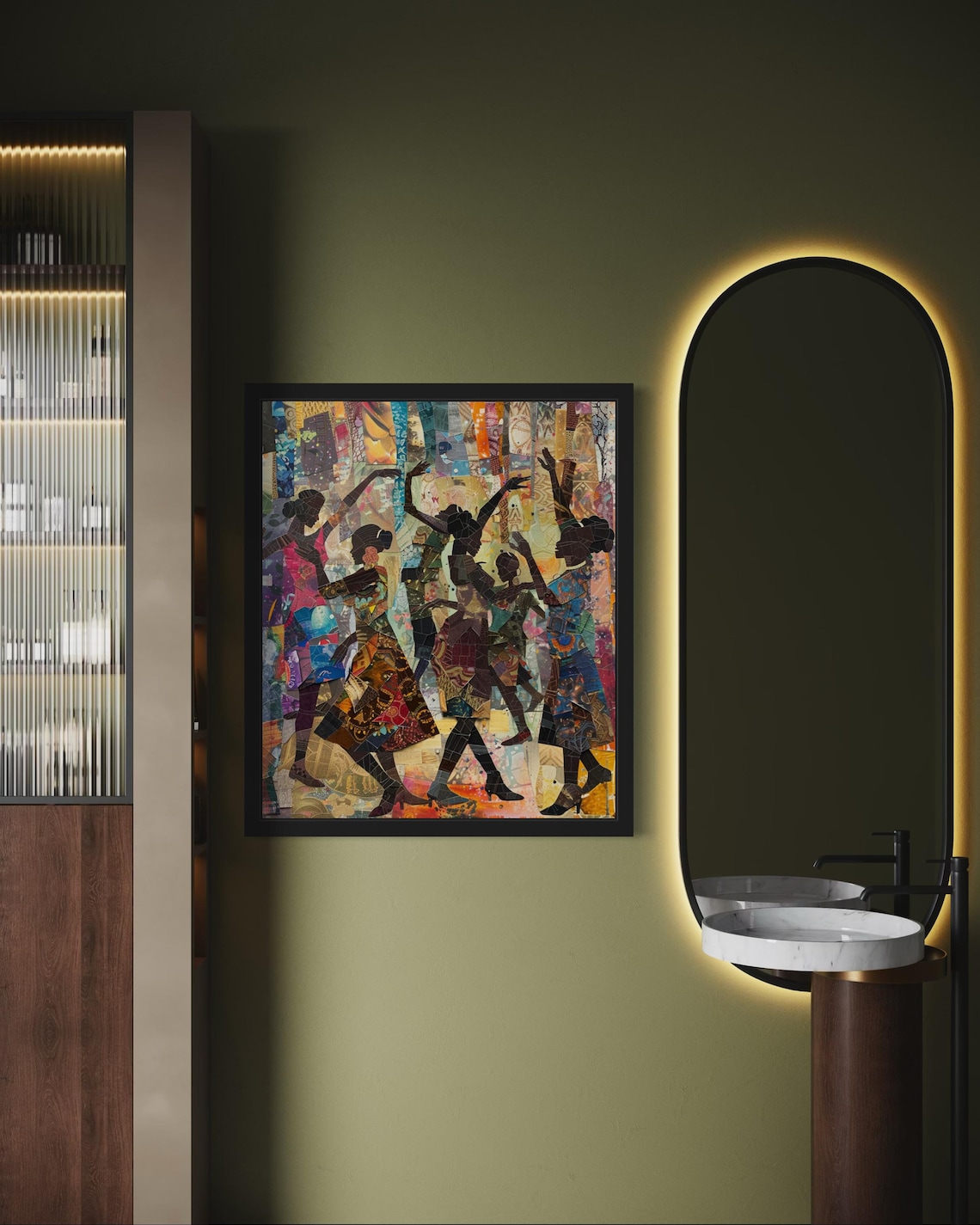 African Collage Art Print, Vibrant Dance Scene - Image 2