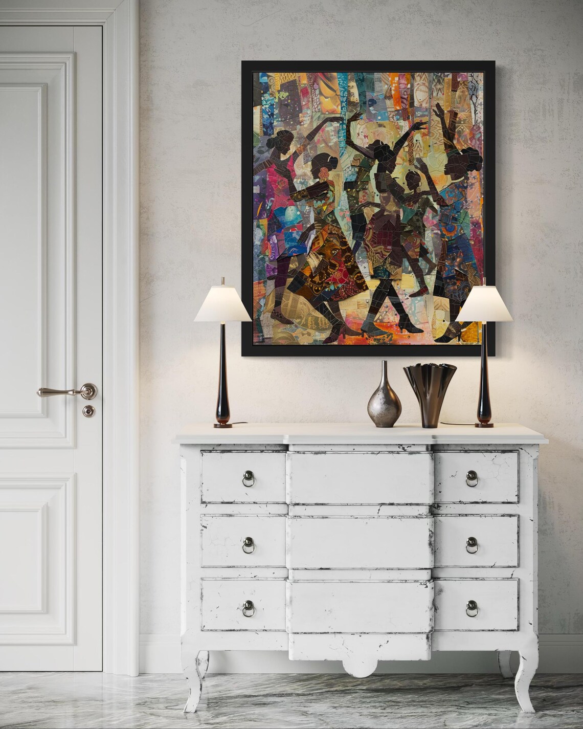 African Collage Art Print, Vibrant Dance Scene - Image 3