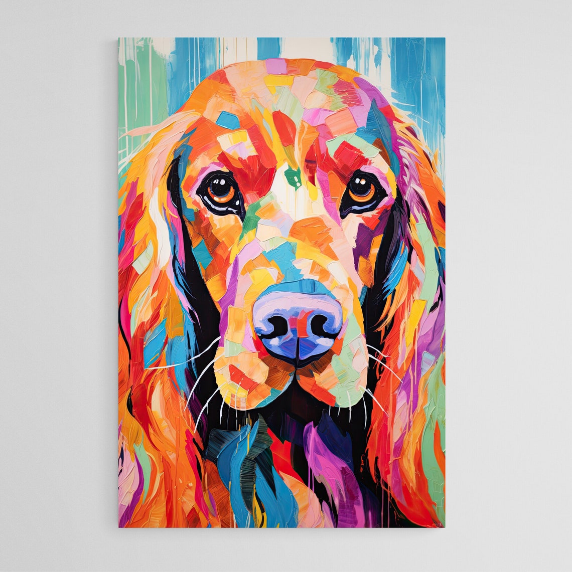 English Cocker Spaniel Golden Impasto Portrait Blue Background Poster