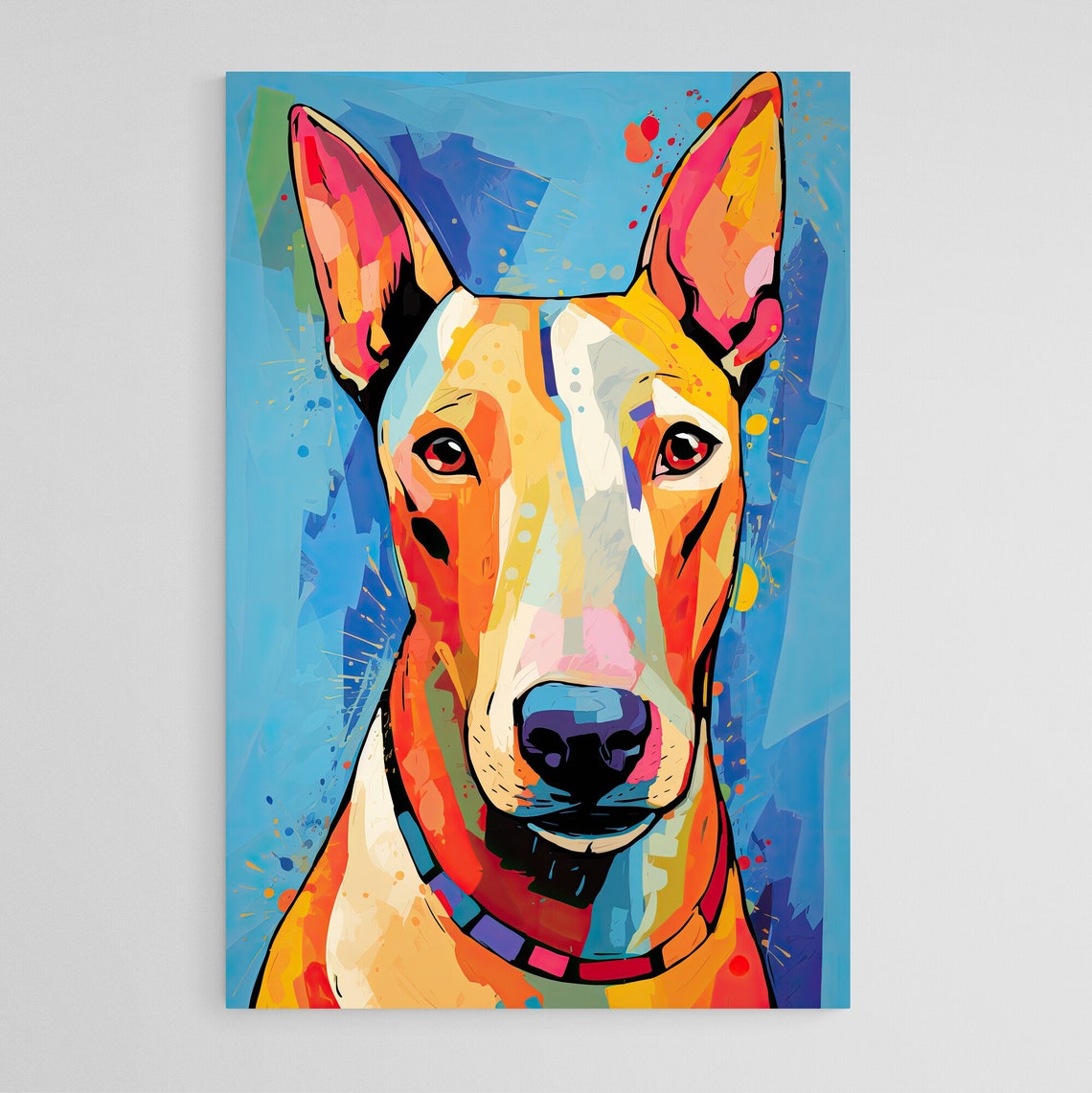 Bull Terrier Pop Art Portrait White Dog Blue Background Poster