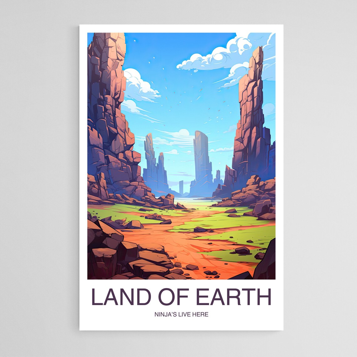 Land Of Earth Rocky Red Canyon Spires Green Valley Anime Travel Poster