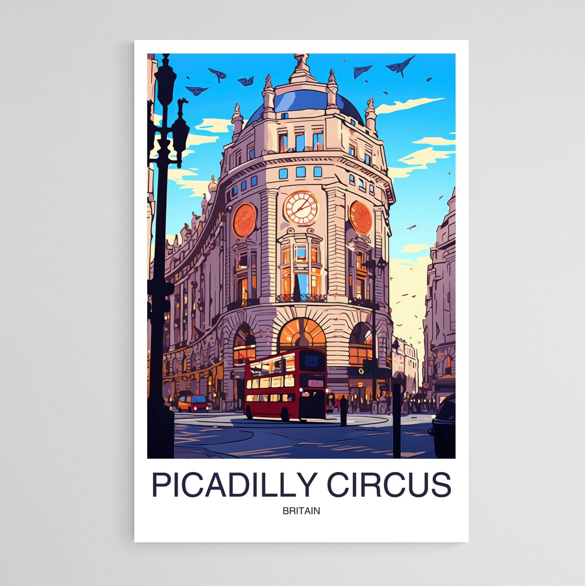 Picadilly Circus London Red Double Decker Bus Travel Art Poster