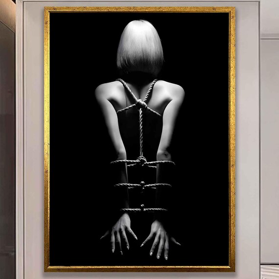 Standing Woman with Bound Arms Black White Shibari Art Poster