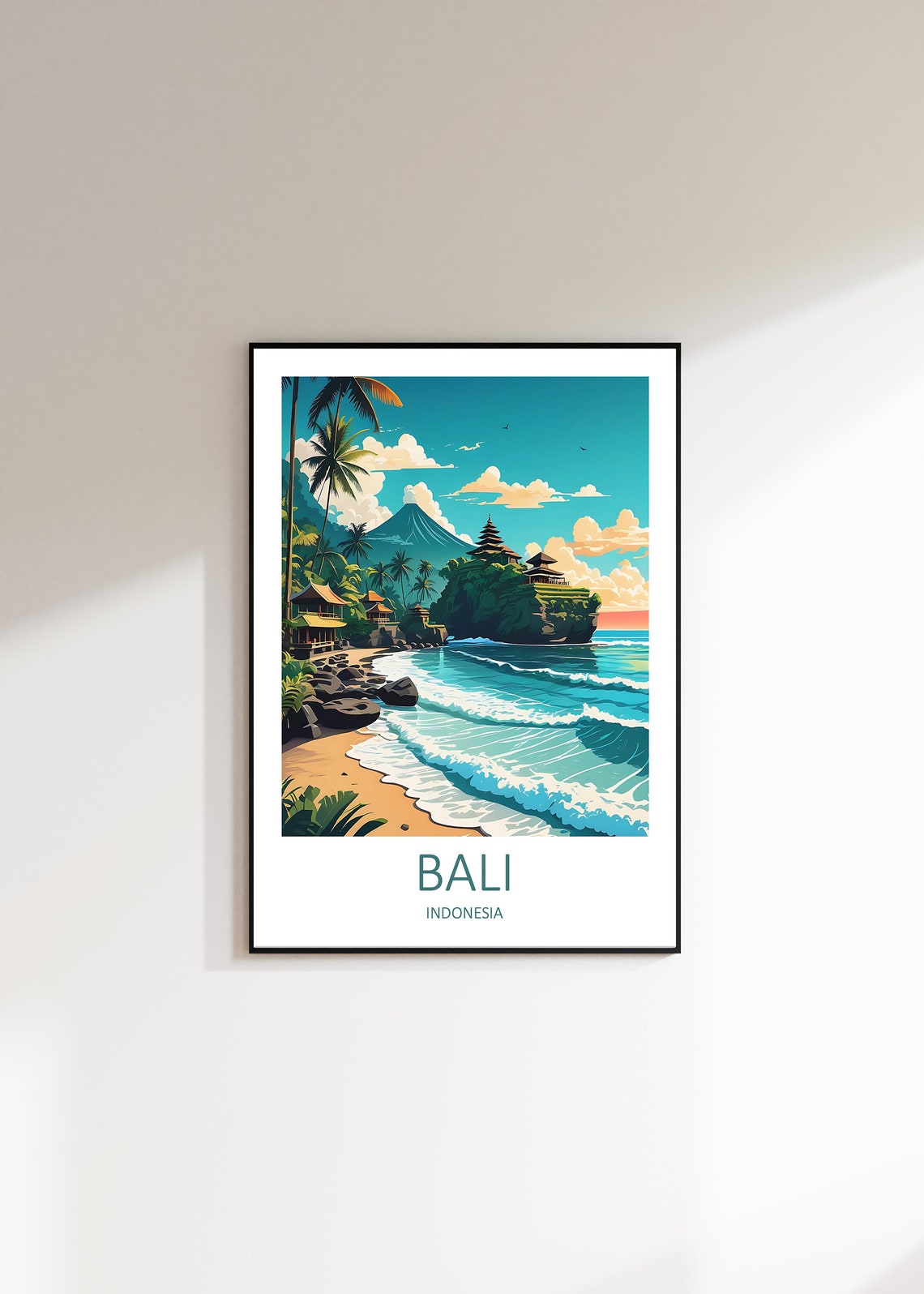 Bali Indonesia Beach Cliff Temple Volcano Waves Travel Poster - Image 4