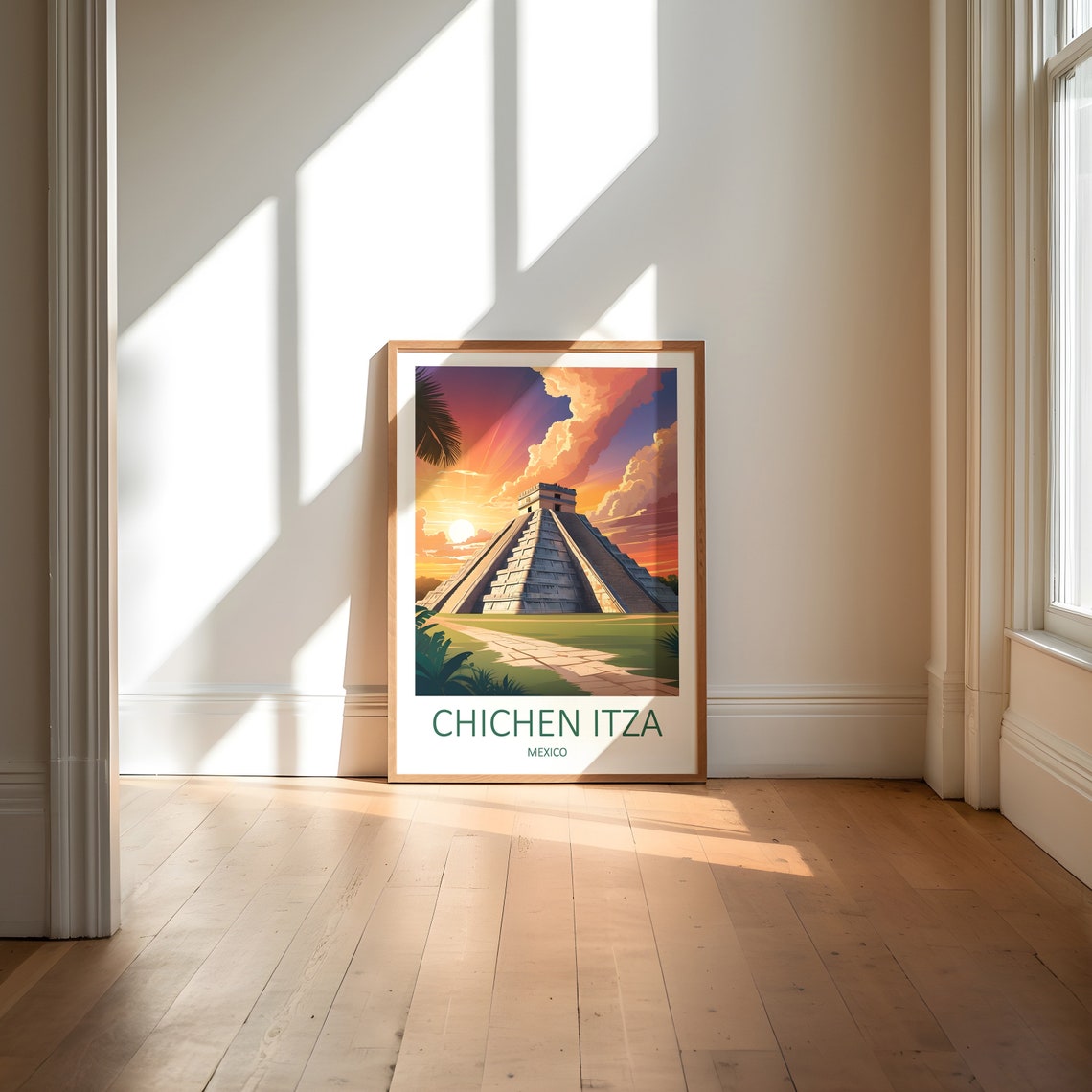 Chichen Itza Mexico Mayan Pyramid At Sunset Under Bright Sky Poster - Image 6