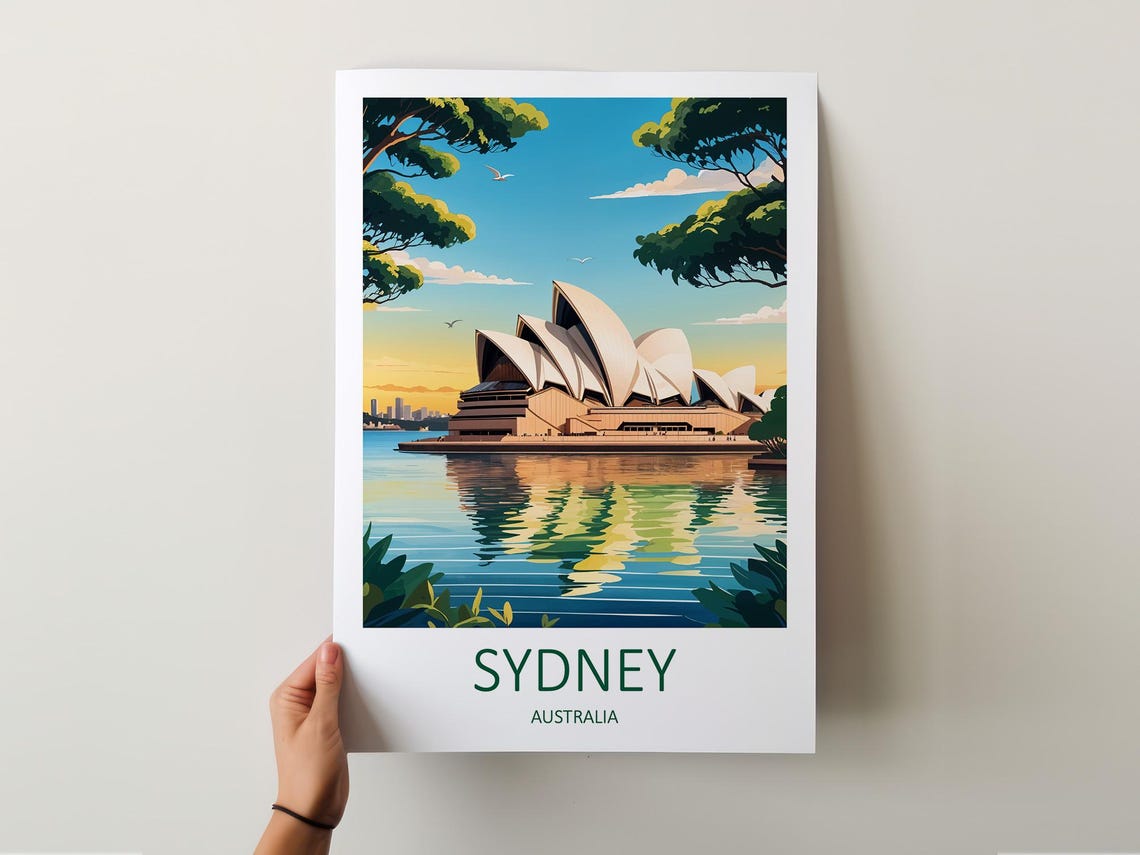 Sydney Australia Opera House Harbour Golden Sunset Reflection Poster - Image 5