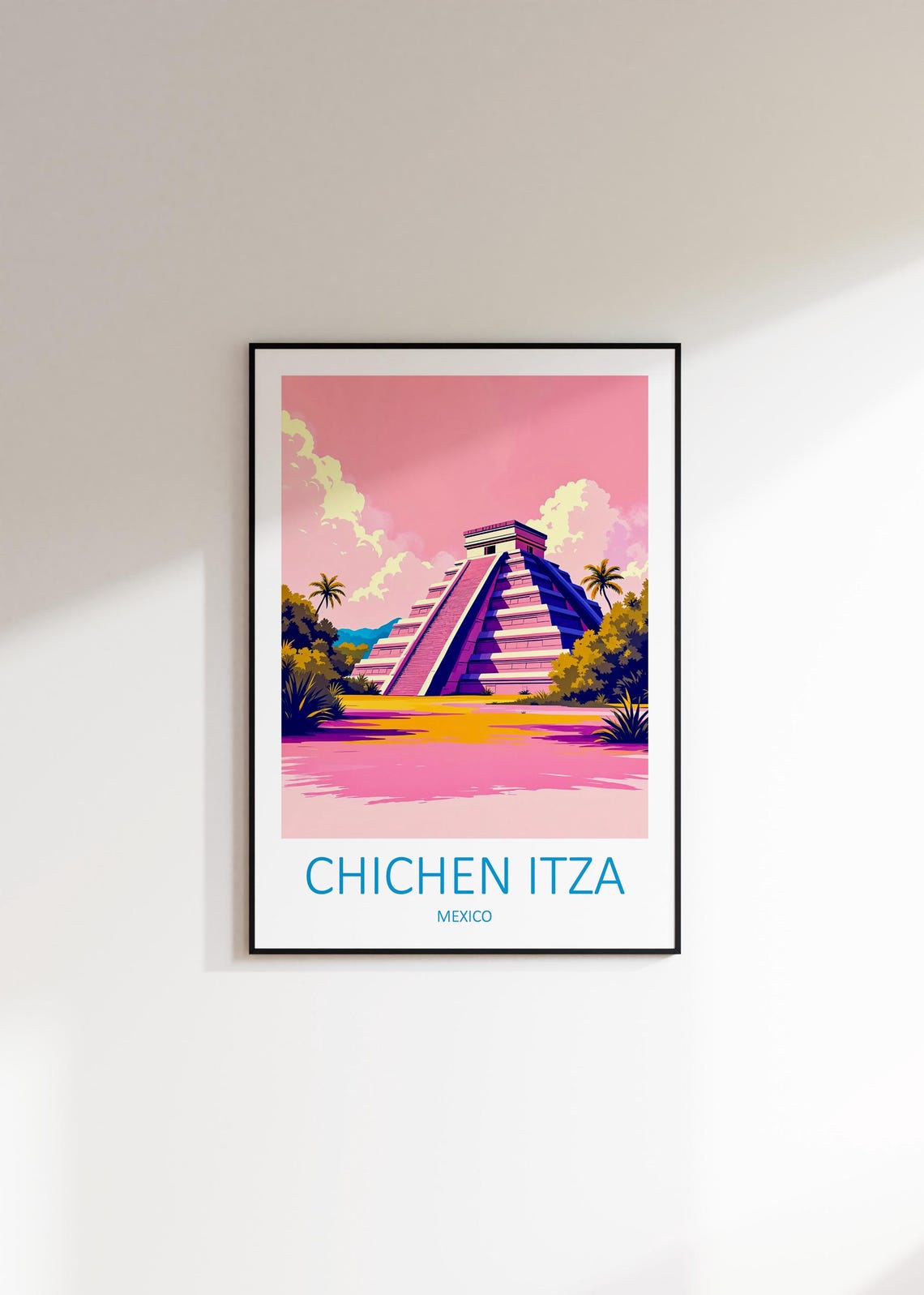 Chichen Itza Mexico Mayan Pyramid Pink Sunset Sky Travel Poster - Image 2