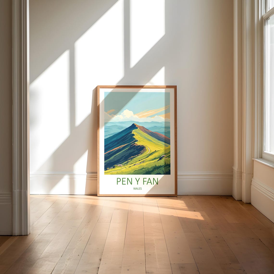 Pen Y Fan Wales Green Mountain Ridge Path Under Open Blue Sky Poster - Image 5