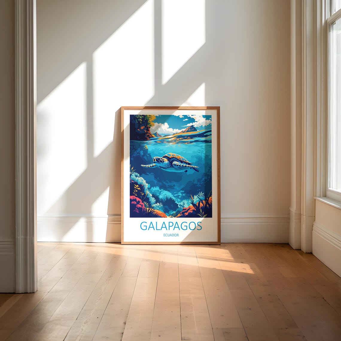 Galapagos Ecuador Sea Turtle Gliding Over A Coral Reef Poster - Image 6