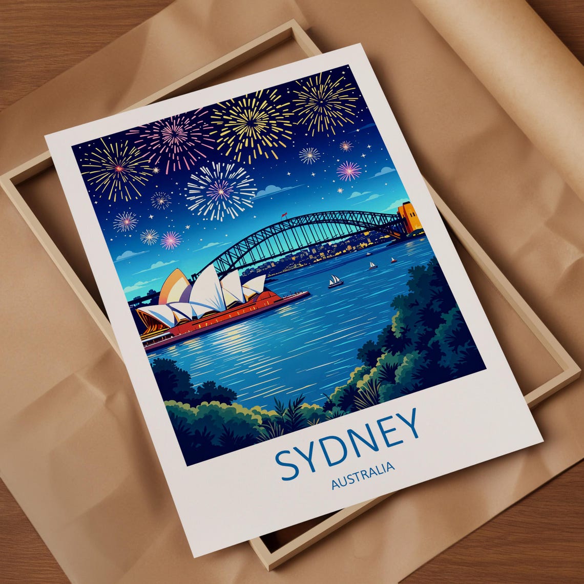 Sydney Australia Opera House and Harbour Bridge at Night Poster - Image 4