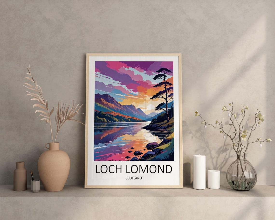 Loch Lomond Scotland Pink Sunset Loch Shore Glow Travel Poster - Image 2