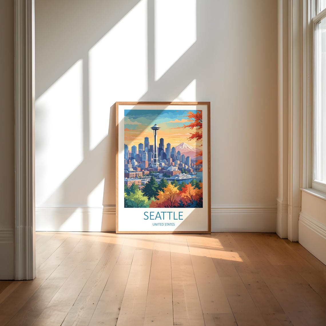 Seattle Washington Space Needle Skyline in Autumn Colors Poster - Image 6