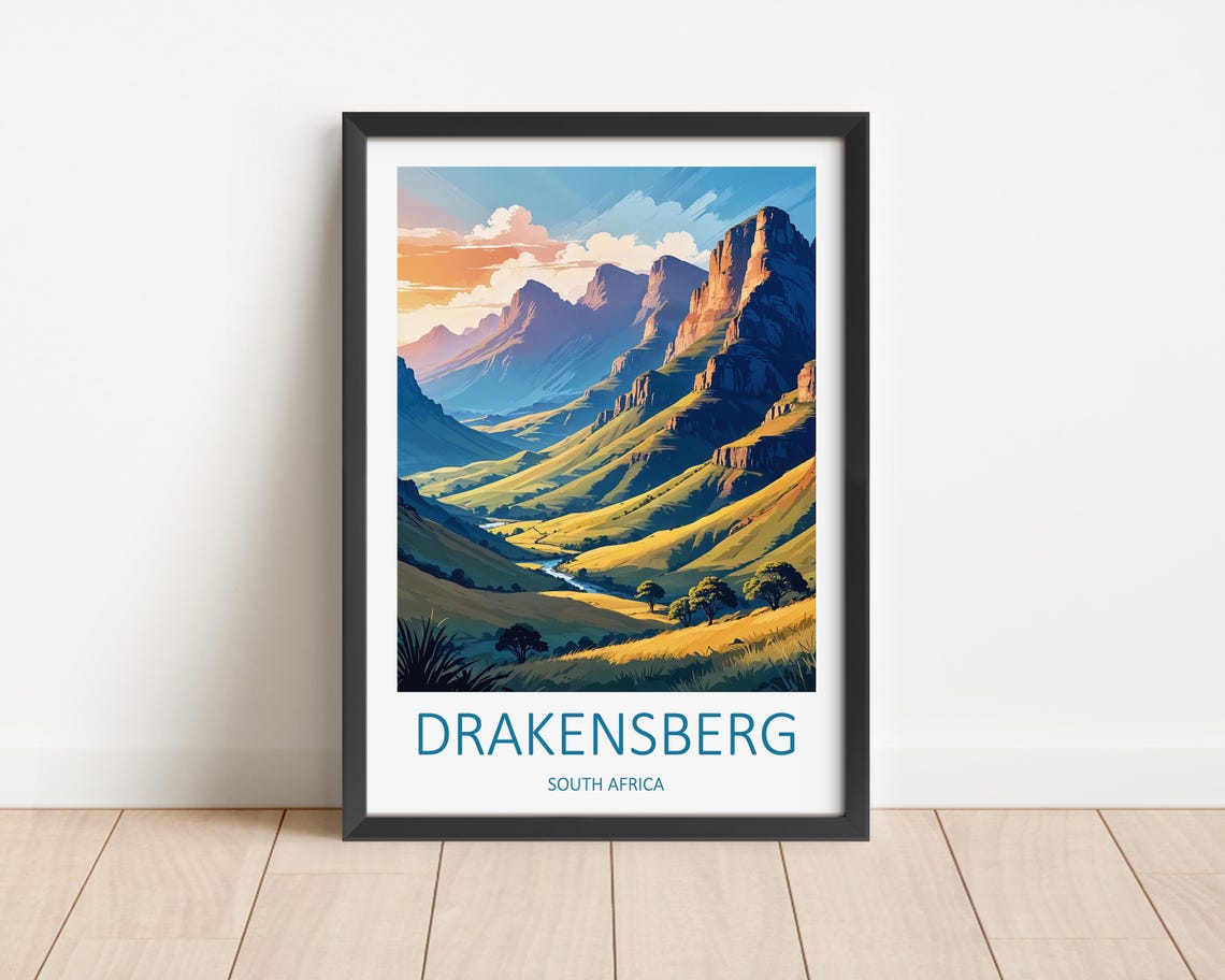 Drakensberg Travel Print South African Art Drakensberg Poster South Africa Poster Mountain Wall Art Drakensberg Artwork Travel Gift