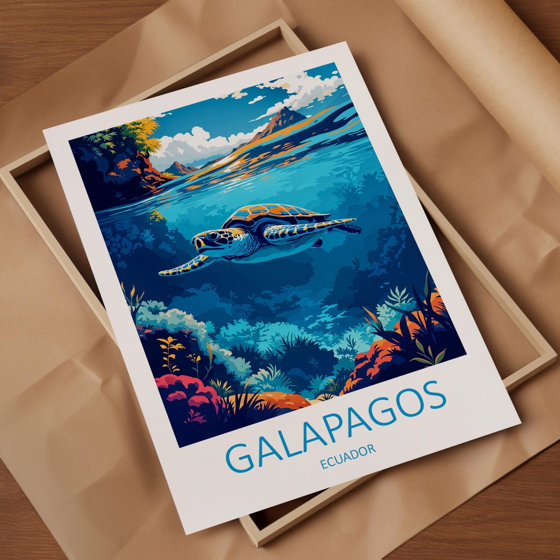 Galapagos Ecuador Sea Turtle Gliding Over A Coral Reef Poster - Image 4