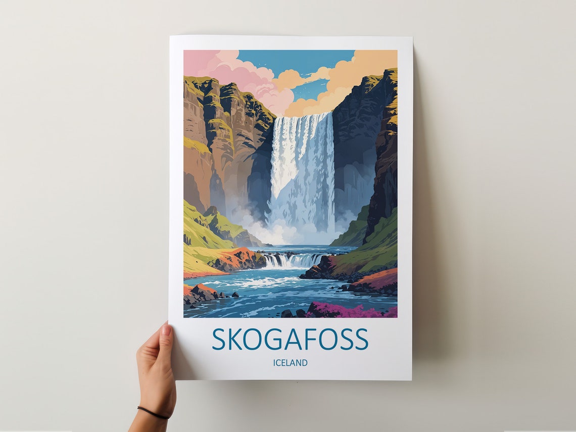 Skogafoss Iceland Majestic Waterfall Green Canyon Travel Poster - Image 5