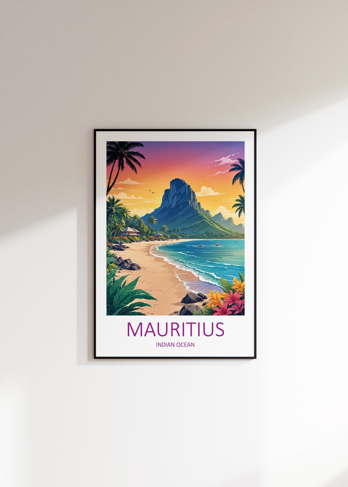 Mauritius Indian Ocean Beach at Sunset With Tropical Mountain Poster - Image 3