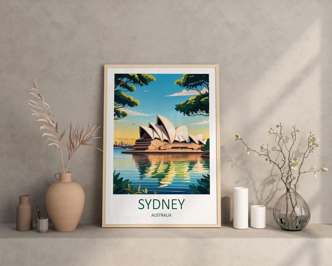 Sydney Australia Opera House Harbour Golden Sunset Reflection Poster - Image 2