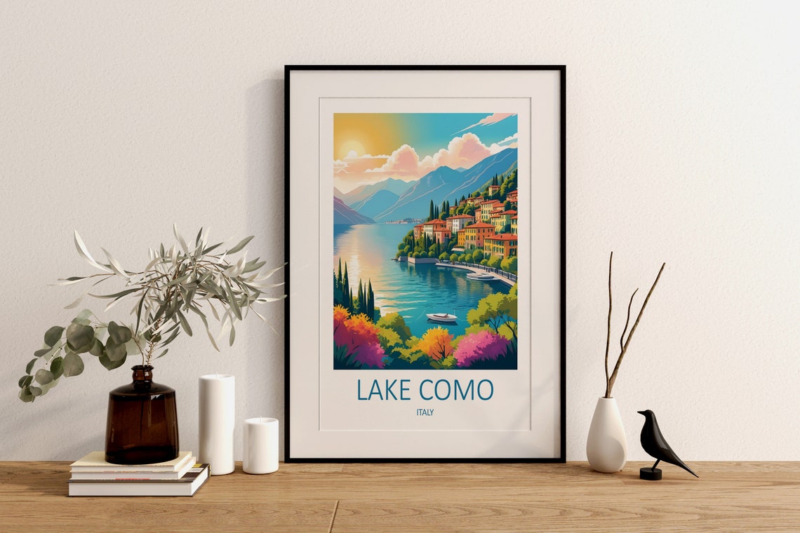 Sunset Over Lake Como Italy With Boats and Lakeside Village Poster - Image 3