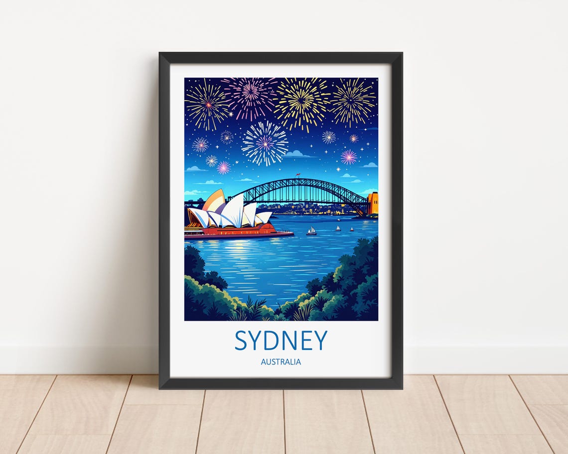 Sydney Australia Opera House and Harbour Bridge at Night Poster