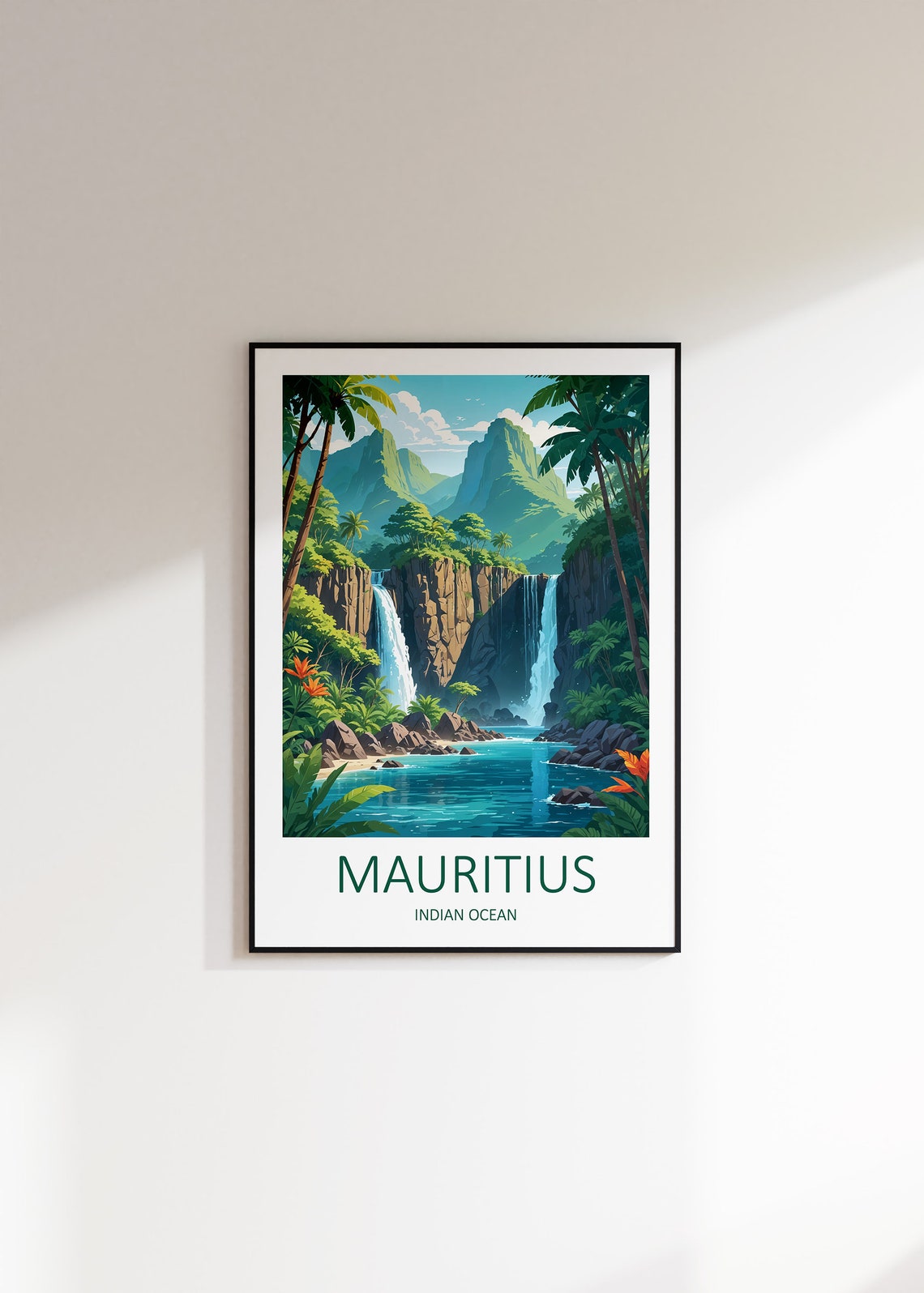 Mauritius Indian Ocean Waterfall Jungle Lagoon Travel Poster - Image 3