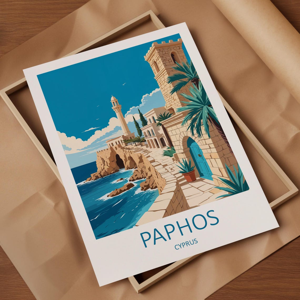 Paphos Cyprus Coastal Castle Harbor Stone Architecture View Poster - Image 4