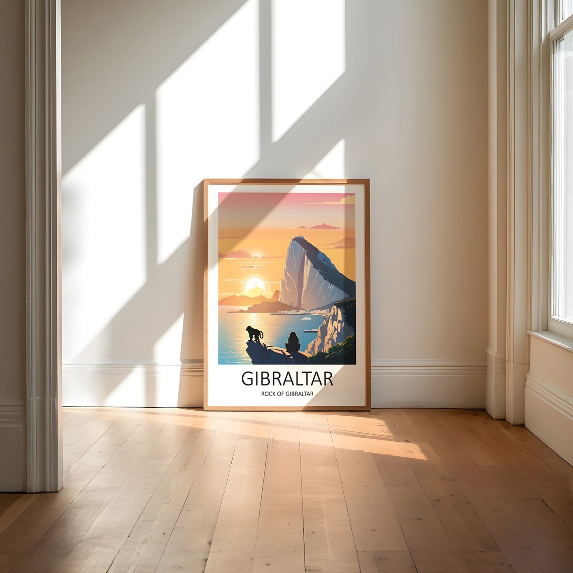 Gibraltar Rock of Gibraltar Sunset View Barbary Macaques Travel Poster - Image 6