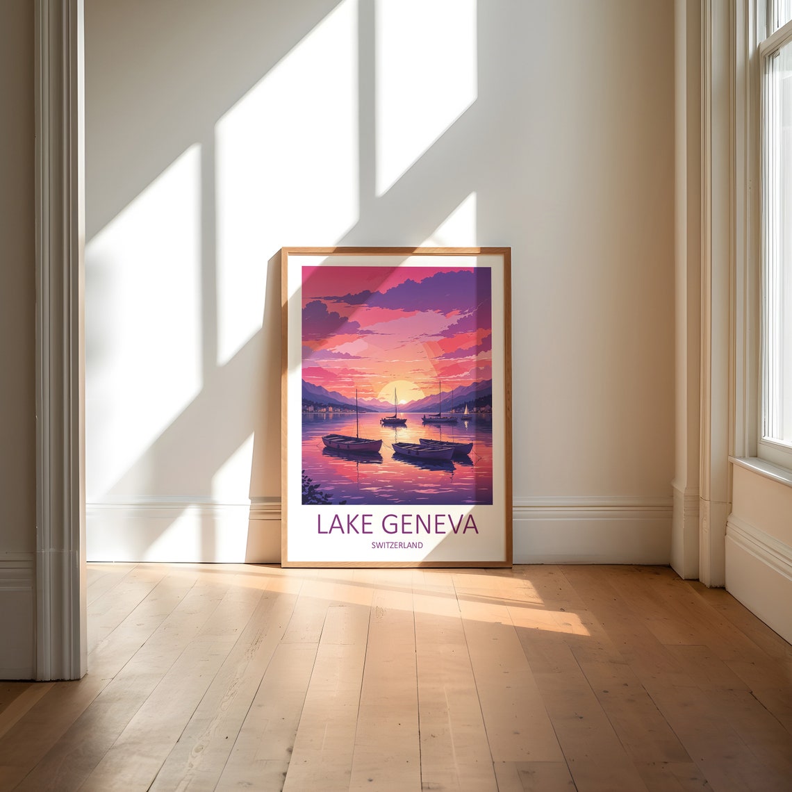 Lake Geneva Print Switzerland Print Lake Geneva Switzerland Travel Print Lake Geneva Poster Travel Gift Swiss Prints Lakes Poster - Image 6