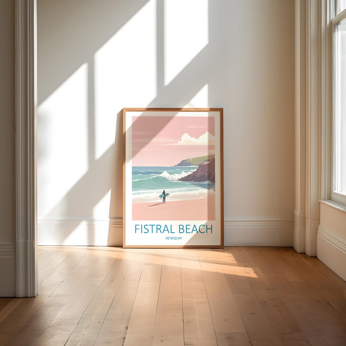 Fistral Beach Newquay Surfer Pink Sunset Cornwall Waves Poster - Image 6
