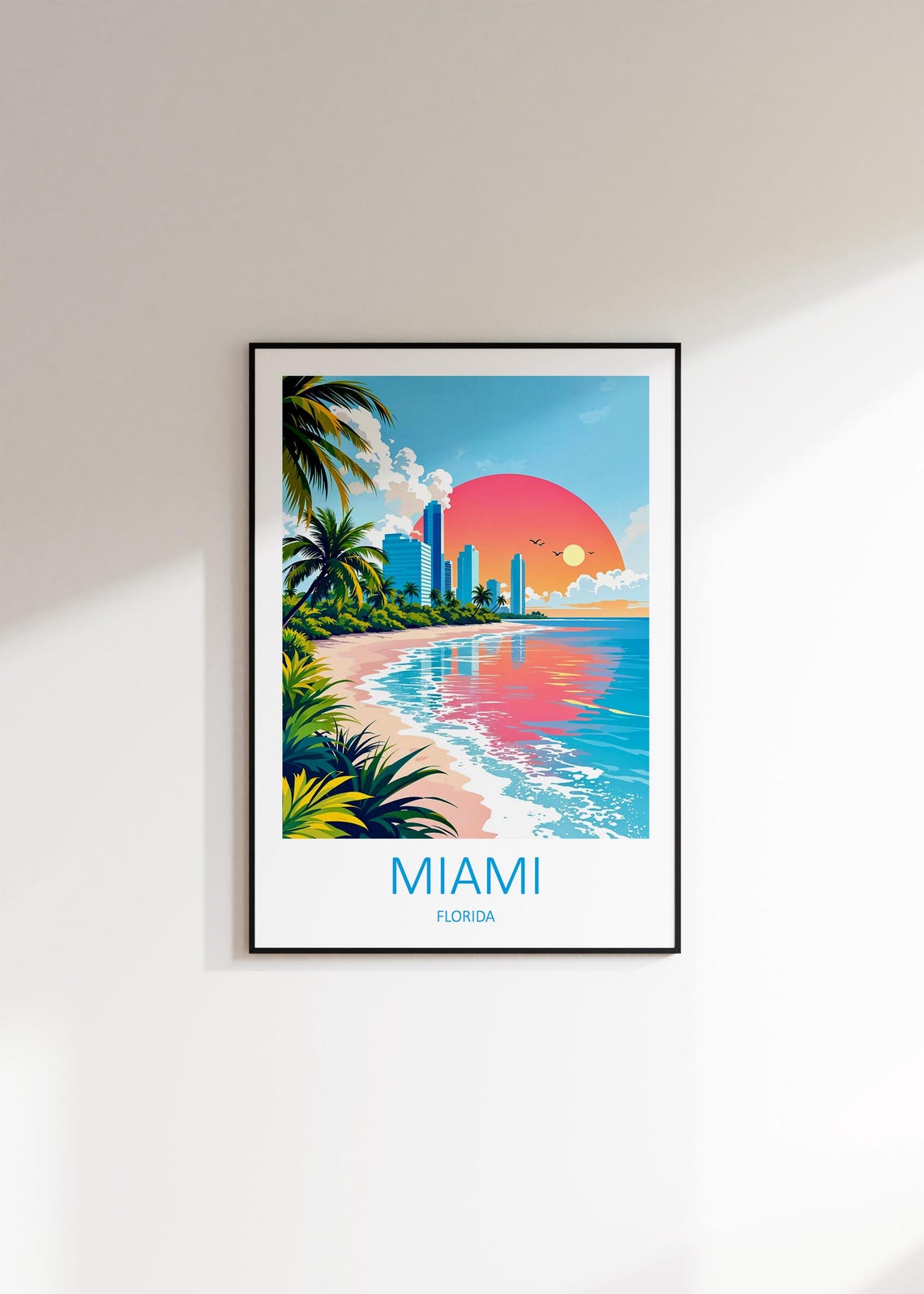 Miami Beach Palm Trees Skyline Big Sunset Florida Travel Poster - Image 2