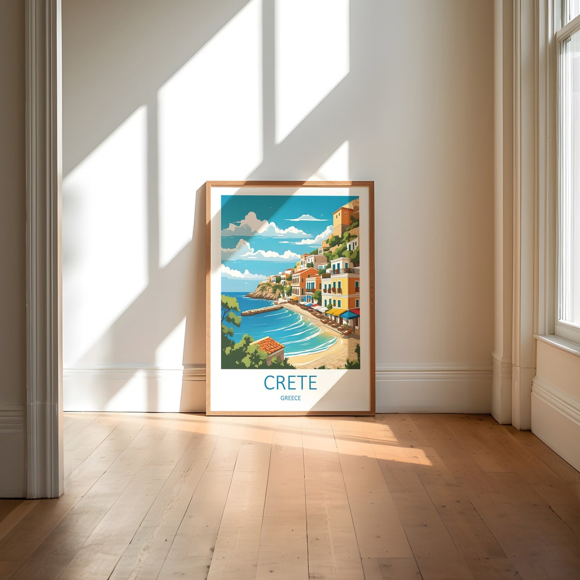 Crete Greece Charming Coastal Harbor Town With Sun Loungers Poster - Image 6