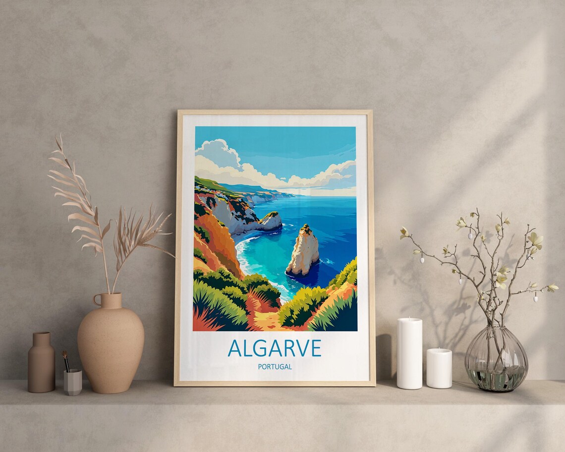 Algarve Portugal Golden Cliffs Towering Sea Stacks and Cove Poster - Image 3