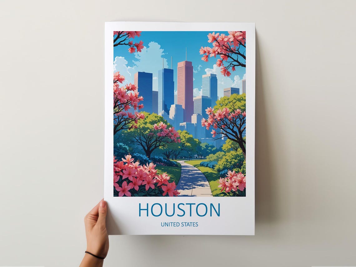 Houston Texas Skyline Spring Blossom Park City Night View Poster - Image 5