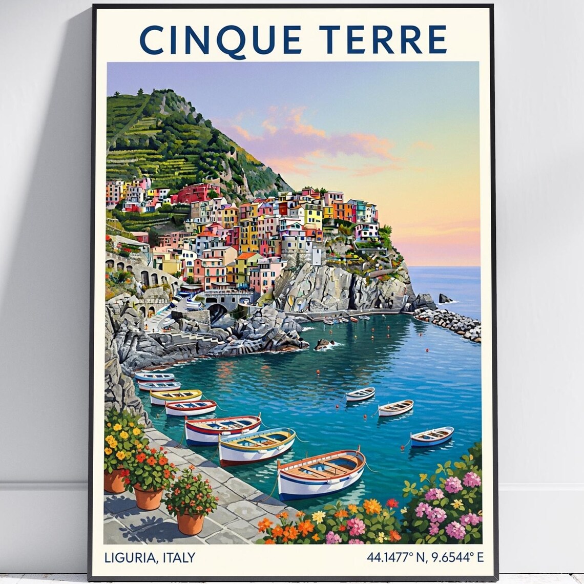 Cinque Terre Italy Liguria Colorful Cliffside Village Travel Poster