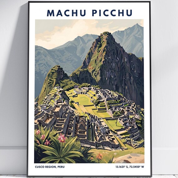 Machu Picchu Peru Cusco Region Inca Ruins Vintage Travel Poster