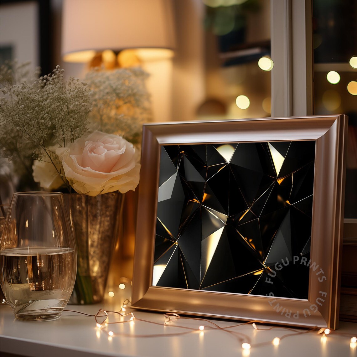 Black Gold Abstract Geometric Modern Art Print - Image 3