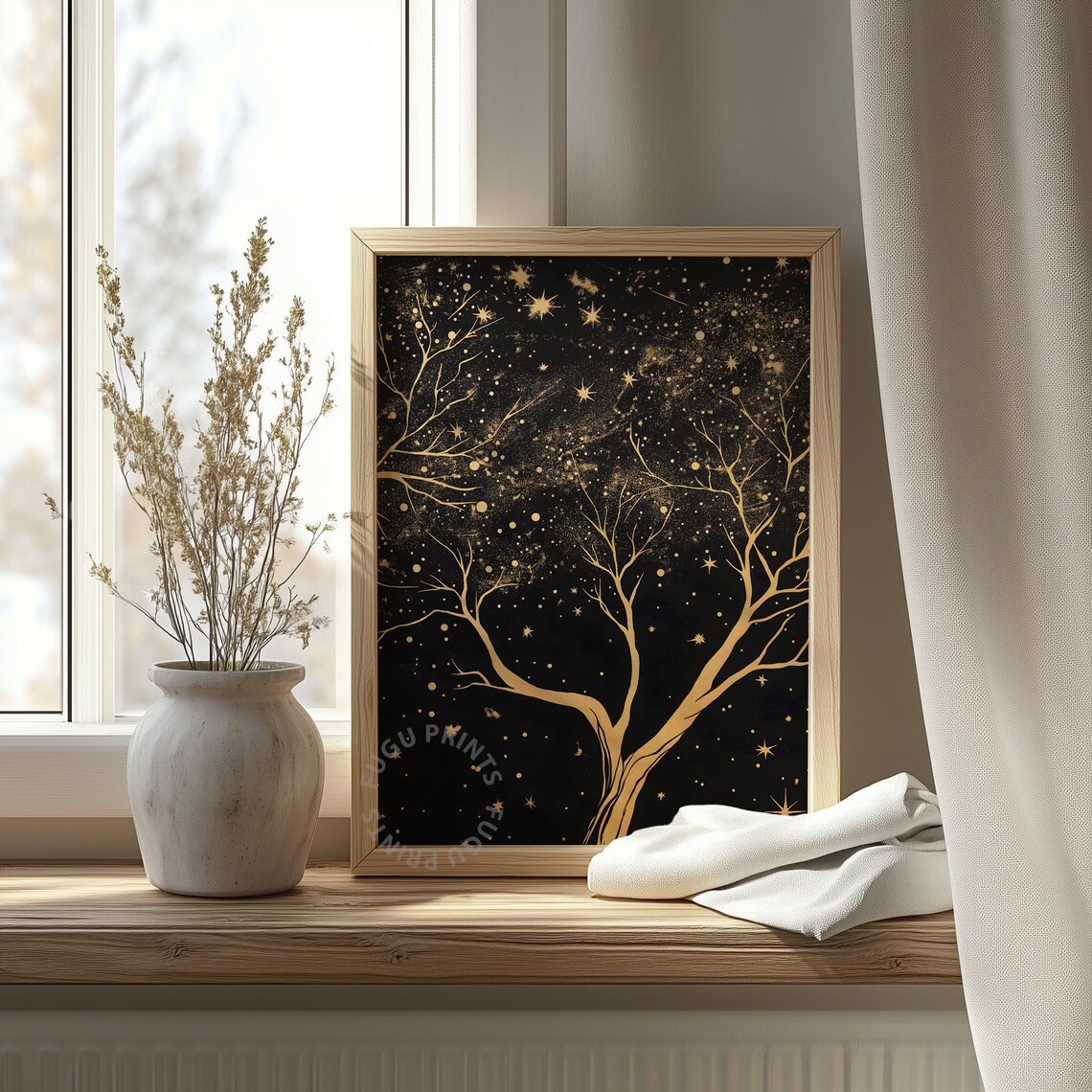 Gold Star Tree, Starry Night Celestial Art - Image 4