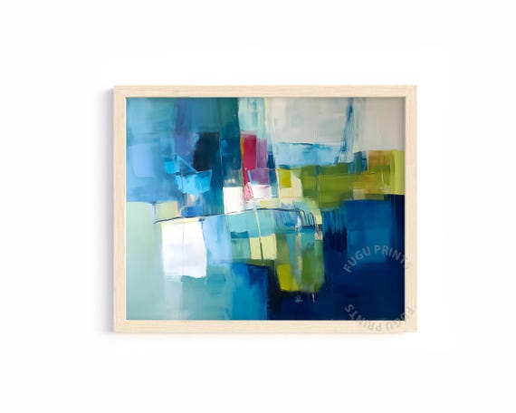 Abstract Blue Green Print Modern Geometric Wall Art Art For Living Room Home Decor 3