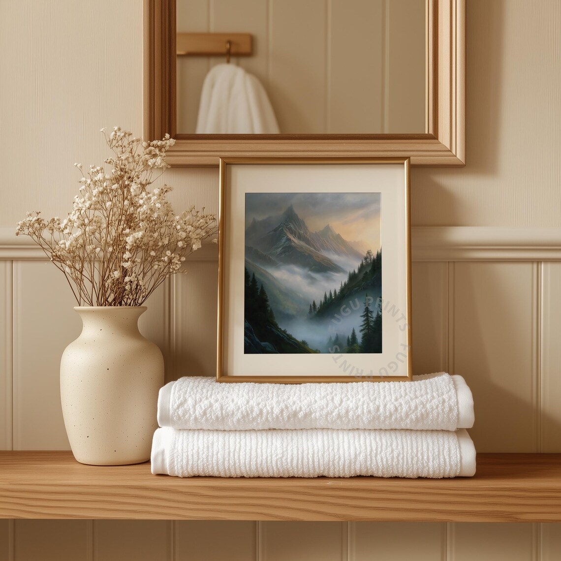 Misty Mountain Scandinavian Landscape Art Print - Image 3