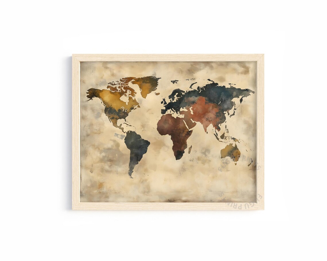 World Map, Vintage Abstract Earth Tones Art Print