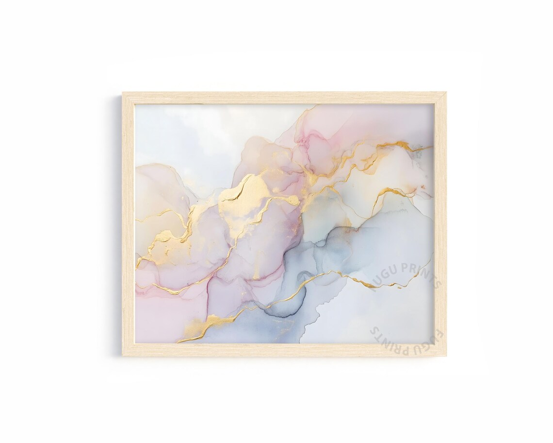 Blush Pink Gold Abstract Fluid Art, Modern Decor