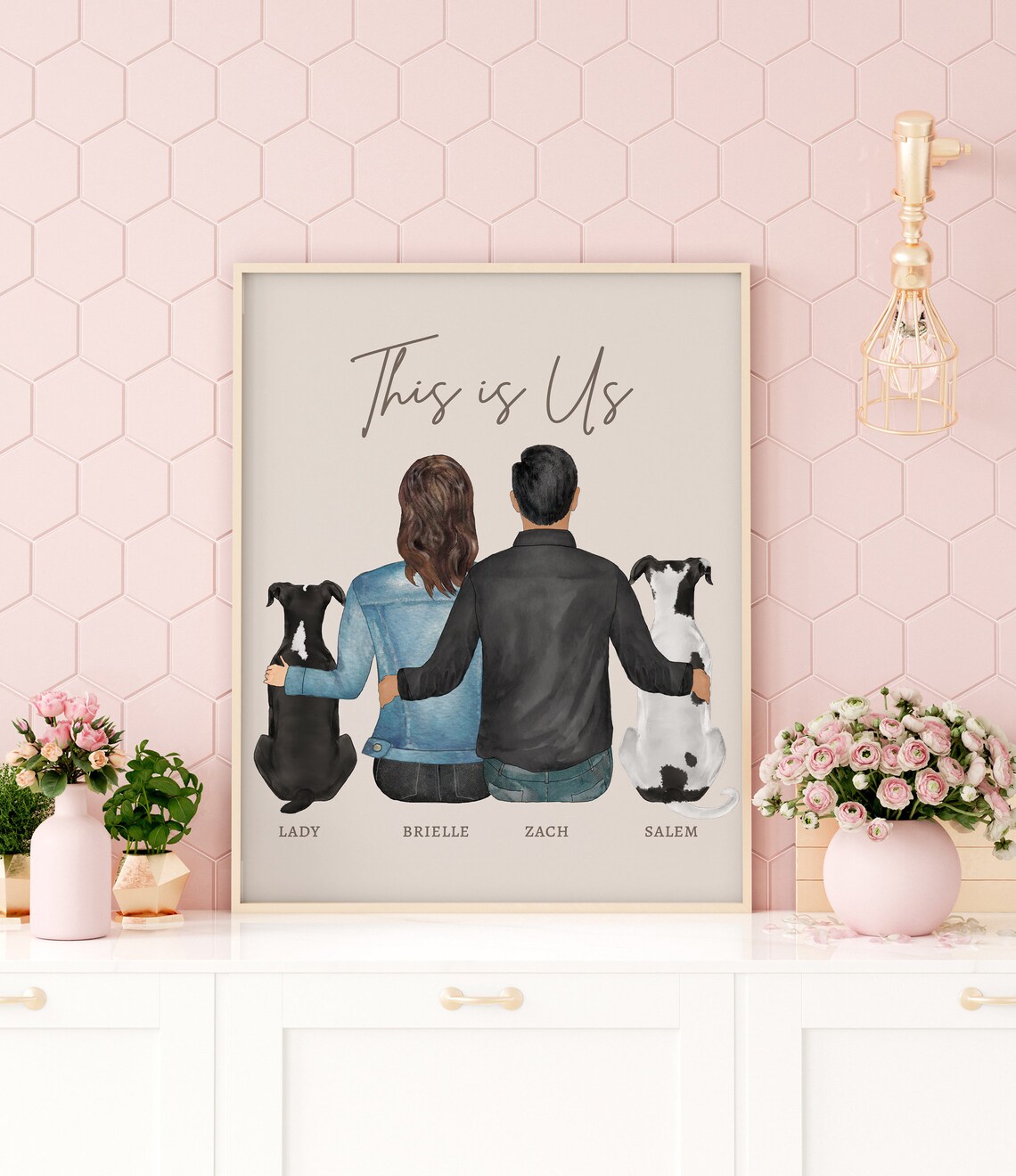 Pet Parent Portrait Personalized Dog Lover Gift Pet Owner Art Print Boyfriend Girlfriend Fiance Husband Wife Partner Custom Dog Mom Gift - Image 2