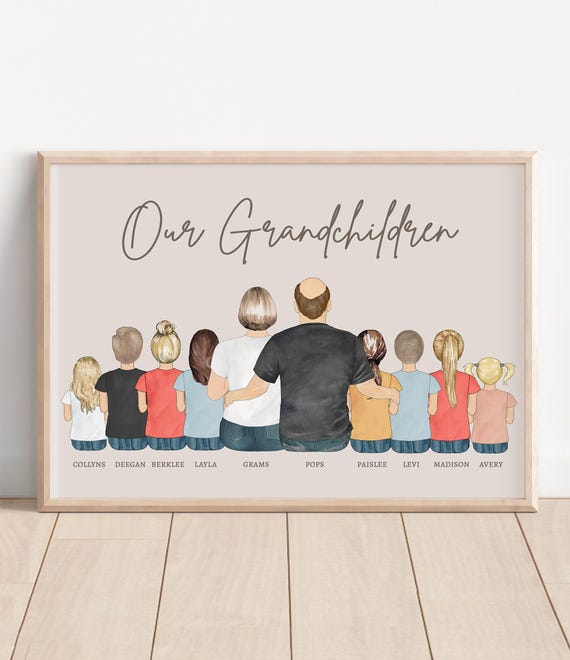 Grandparent Grandchildren Portrait Personalized Print Gift From Grandchildren Custom Grandparent Gift Grandma Grandpa Picture Frame