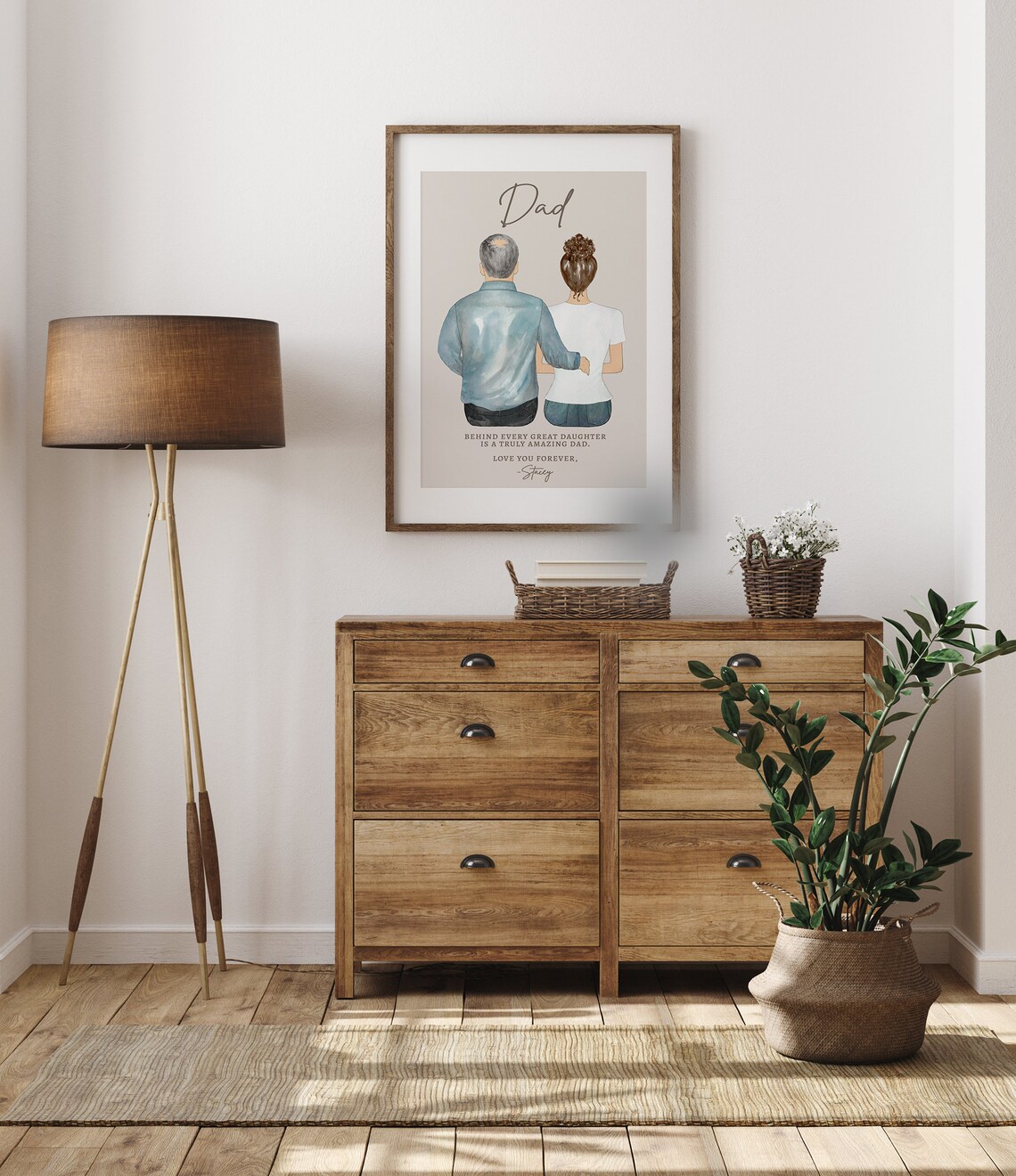 Custom Dad Portrait Christmas Art Print, From Kids - Image 2