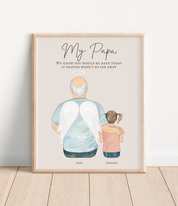 Papa Memorial Gift Grandparent Loss Gift For Grandchild Grandpa Passed Picture Personalized Granddaughter Grandfather Print Angel Heaven